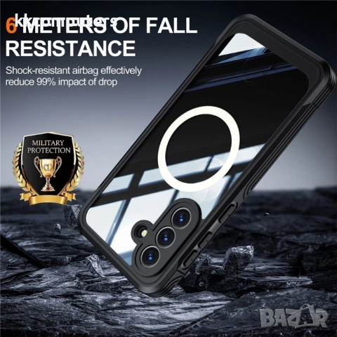 Магнитен Калъф за Samsung A57 5G - PC+TPU, С включено стъкло, Прозрачен, 3 цвята, снимка 5 - Калъфи, кейсове - 53973273