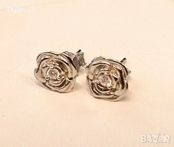 Сребърни обеци рози, “Нежен цвят”, снимка 2 - Обеци - 37870778