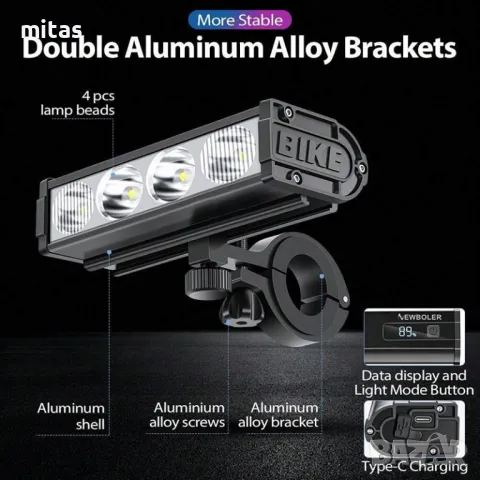 Ултра ярка LED светлина за велосипед с дислей, Фар 2000lum/2000mAh USB, снимка 7 - Аксесоари за велосипеди - 48428578