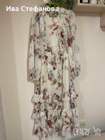 разкошна  нова дълга елегантна рокля  волани къдри Reaerved флорален нежен принт цветя, снимка 5 - Рокли - 42157211