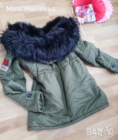Намалена Парка с качулка и пух в зелено, снимка 5 - Якета - 30551185