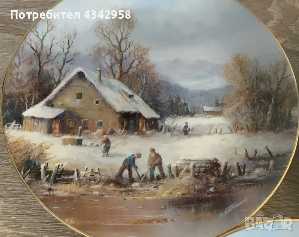 🇩🇪 Колекционерски порцеланови чинии Tirschenreuth – „Weihnachtliche Landschaften“, снимка 4 - Други ценни предмети - 55848489