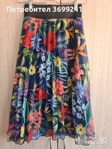 Шарена плисирана миди пола с ластичен колан, снимка 1