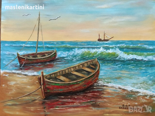 Море и лодки маслена картина 