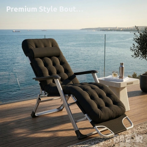 Сгъваем градински шезлонг с ватирана възглавница, регулируема облегалка , 178 см, снимка 6 - Градински мебели, декорация  - 53923407