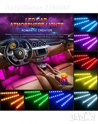 LED RGB светодиодни ленти и дистанционно за интериорно осветление в автомобила.