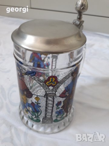 Немска стъклена халба с метален капак, снимка 7 - Колекции - 31454328