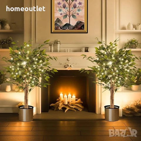 ПРОМОЦИЯ Изкуствен фикус бенджамин с енергоспестяващи лед светлини, к-т от 2бр, 183см A-GE23032, снимка 2 - Изкуствени цветя - 50950337