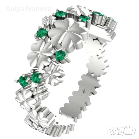 Сребърен пръстен с детелинки , снимка 2 - Пръстени - 52599200