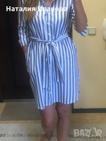 Риза рокля в бяло и светло синьо, снимка 2 - Рокли - 29423445