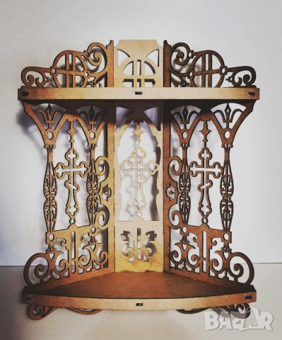 Домашен дървен ъглов иконостас / поставка за икони – ръчна изработка