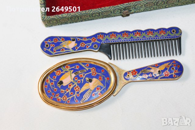 Сет огледало и гребен инкрустирани с емайл, снимка 4 - Други - 36659340