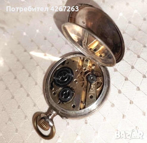 Старинен мъжки джобен часовник сребро 800, снимка 8 - Антикварни и старинни предмети - 52665635
