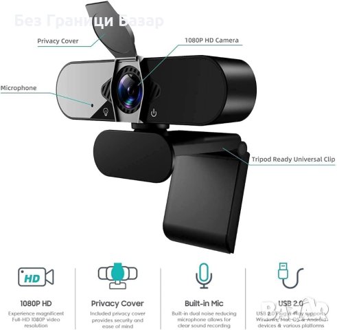 Нова 1080P HD Уебкамера с Микрофон - Перфектна за Стрийминг и Конференции, снимка 2 - Друга електроника - 44180020