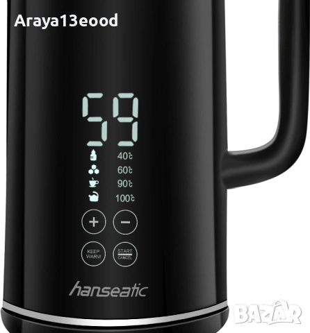 Електрическа кана Hanseatic 1.7L, 2200W, дигитален дисплей и контрол на температурата, черна, снимка 2 - Кани - 53875863