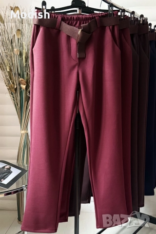 Еластичен панталон с прави крачоли и колан 7064, снимка 2 - Панталони - 52882353