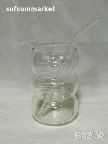 4 бр. ALINK Bubble стъклени чаши със сламки (550 мл), снимка 4 - Чаши - 55941652