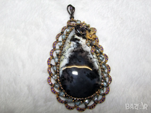 925 сребърно колие с опал дендрит 80 карата подходящо за подарък, снимка 2 - Колиета, медальони, синджири - 50999375