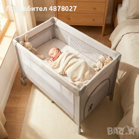 Сгъваема бебешка кошара, с 2 нива, сив цвят, снимка 14 - Кошарки - 55878092