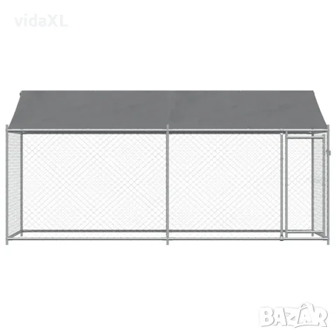 vidaXL Кучешка клетка с покрив и врата сив 4x2x2 м поцинкована стомана, снимка 4 - За кучета - 56146783
