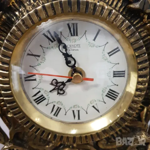 Голям месингов каминен часовник с електронен гонг, снимка 2 - Антикварни и старинни предмети - 48372207