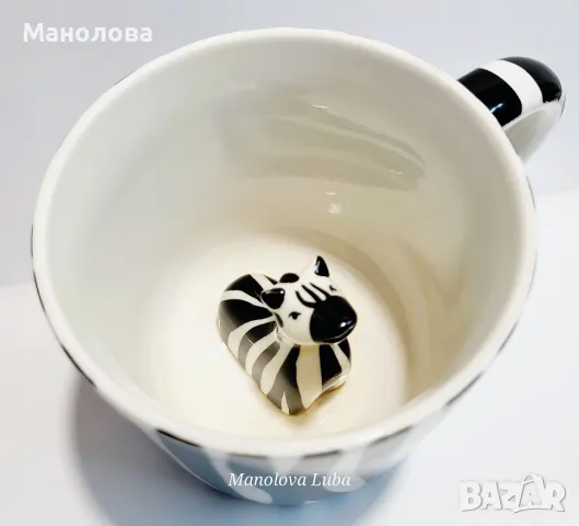 Порцеланова ръчно рисувана чаша Zebra., снимка 3 - Чаши - 48341493