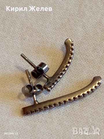 Сребърни обеци тип bar stud с инкрустирани кристали стил и елегантност 27742, снимка 5 - Обеци - 52735776