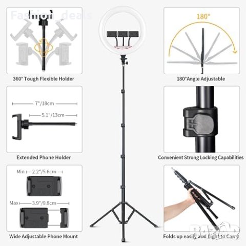 Нов професионална 18 инча LED Ринг Светлина Лампа + Стойка - Идеална за Стрийминг, снимка 3 - Чанти, стативи, аксесоари - 42836568