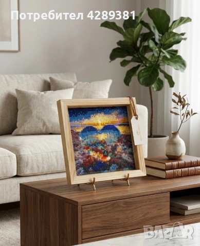 Ръчно изработен Диамантен Гоблен „Зимно сърце“ – в масивна дървена рамка 🌅❄️