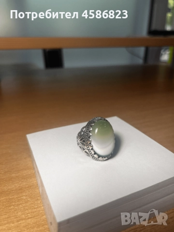 Продавам сребърен пръстен 925 – 13 г със светлозелен камък, снимка 1