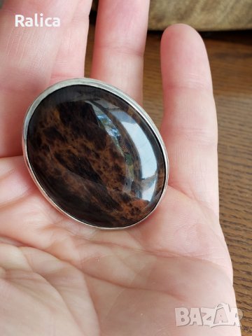 Масивен пръстен с естествен махагонов обсидиан, снимка 8 - Пръстени - 42212876