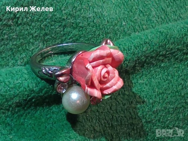Прекрасен нежен флорален АРТ ПРЪСТЕН РОЗА с ПЕРЛА и КРИСТАЛИ и БЯЛА ПОЗЛАТА 21074, снимка 3 - Пръстени - 37451987