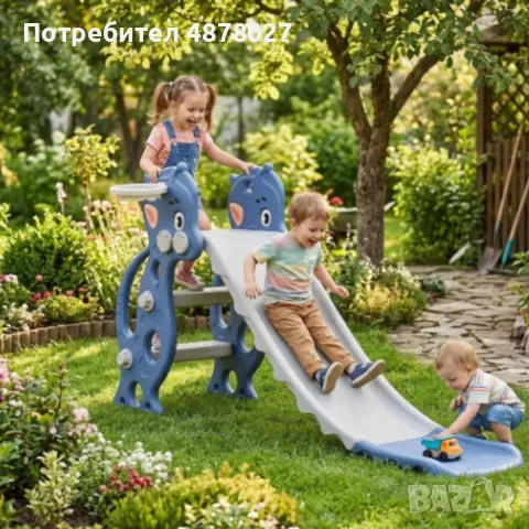 Детска пързалка 130 см с баскетболен кош и топка – Многоцветен комплект за дома и градината, снимка 5 - Играчки за стая - 55790643
