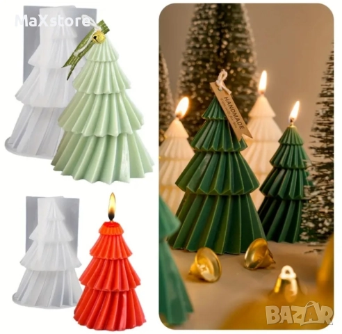 3D Елха 2 размера Силиконов молд форма за свещи гипс сапун смола , снимка 2 - Форми - 51951292