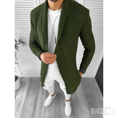 ТОП МОДЕЛ Удължена мъжка зелена жилетка модел 2025г