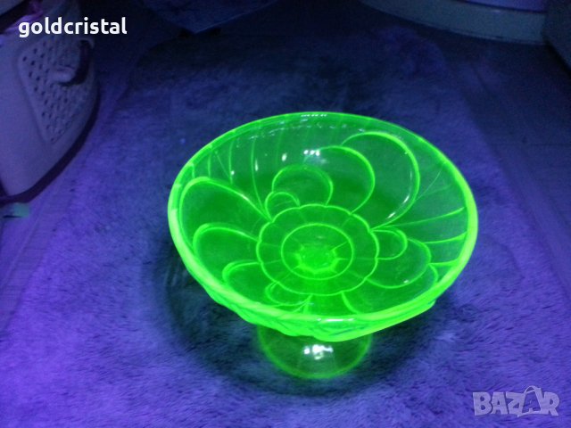 Кристална фруктиера ураново стъкло , снимка 7 - Антикварни и старинни предмети - 39989890