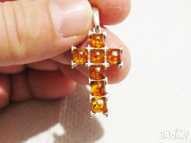 сребърно кръстче с балтийски кехлибар и сребърно синджирче сребро