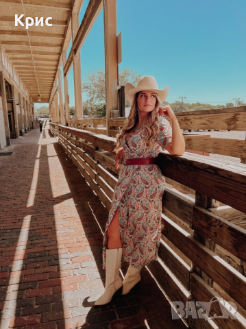 Стилна ежедневна рокля с колан, размер L, снимка 2 - Рокли - 44461740