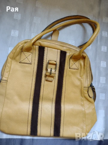 Дамска чанта , естествена кожа , цвят горчица LA Accessories, снимка 1
