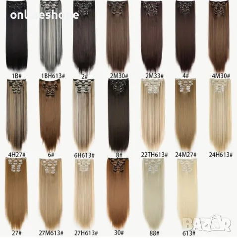 6 реда Комплект коса на редове с клипс екстеншъни 60см Термоустойчива, снимка 1