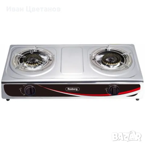 Котлон газов двоен Rosberg Premium, 30 mbar, Неръжд, стомана, Чугунени горелки, с три поставки