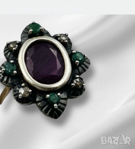 Луксозен винтидж пръстен със златен ринг, сребърна основа, диаманти и скъпоценни камъни