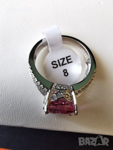 Сребърен 925 Пръстен с родиево покритие и красив натурален Розов Топаз и Циркони!, снимка 4 - Пръстени - 42062878