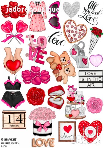 Скрапбук стикери за декорация планер Св. Валентин самозалепващ лист А5 - различни видове, снимка 4 - Други - 39157926