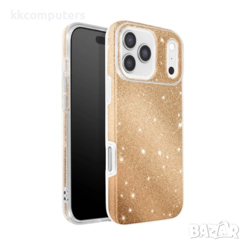 Силиконов кейс bSmart Glitter 3в1 за iPhone 17 Pro Max (6.9) златист и Протектор