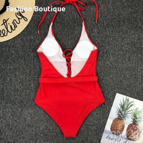 Червен цял бански с колан, снимка 2 - Бански костюми - 31427143