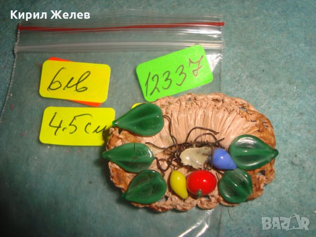 СТАРА ФЛОРАЛНА ПЛЕТЕНА ТЕКСТИЛНА БРОШКА ЦВЕТНА АРТ КЕРАМИКА РЪЧНА МАЙСТОРСКА ИЗРАБОТКА 12337, снимка 3 - Антикварни и старинни предмети - 35507082