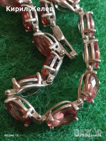 Модерна сребърна гривна с камъни ОЛИВИН много красива перфектно състояние 54200, снимка 3 - Гривни - 54026730