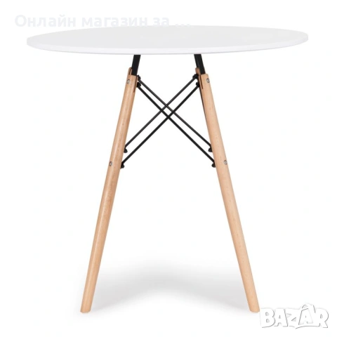 Бяла кръгла трапезна маса ModernHome в Скандинавски стил, Диаметър 80см, снимка 7 - Маси - 53380488