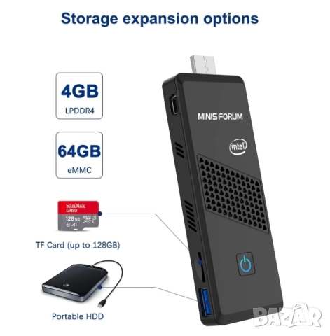 Супер мини PC компютър с Windows 10 pro, MINISFORUM S41 Celeron N4120, снимка 5 - За дома - 52434923